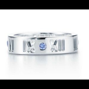 Tiffany & Co. Sterling Silver Pierced Atlas Ring with Sapphires size 6.5